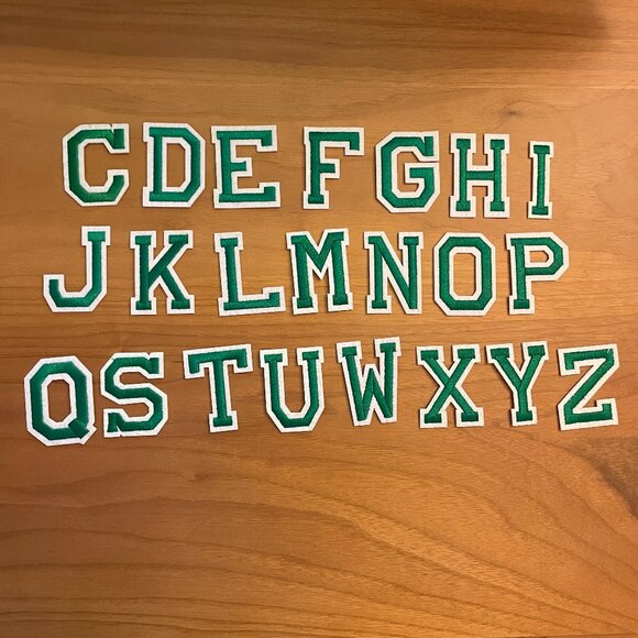 Iron On Patches 22 PCS Green & White Alphabet (SKU: 61MI) - Picture 1 of 2